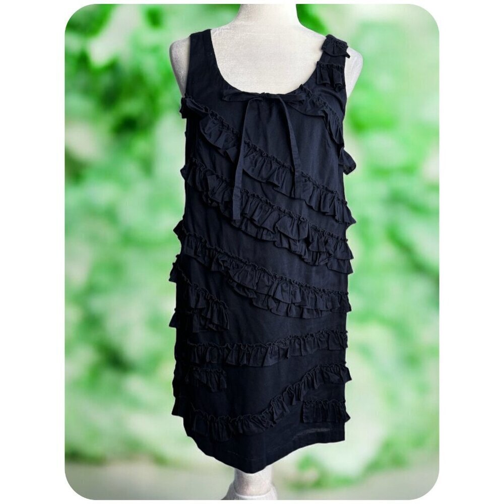 J.Crew Sleeveless Ruffle Pullover Sheath Dress Dark Blue Cotton Women's Size 6